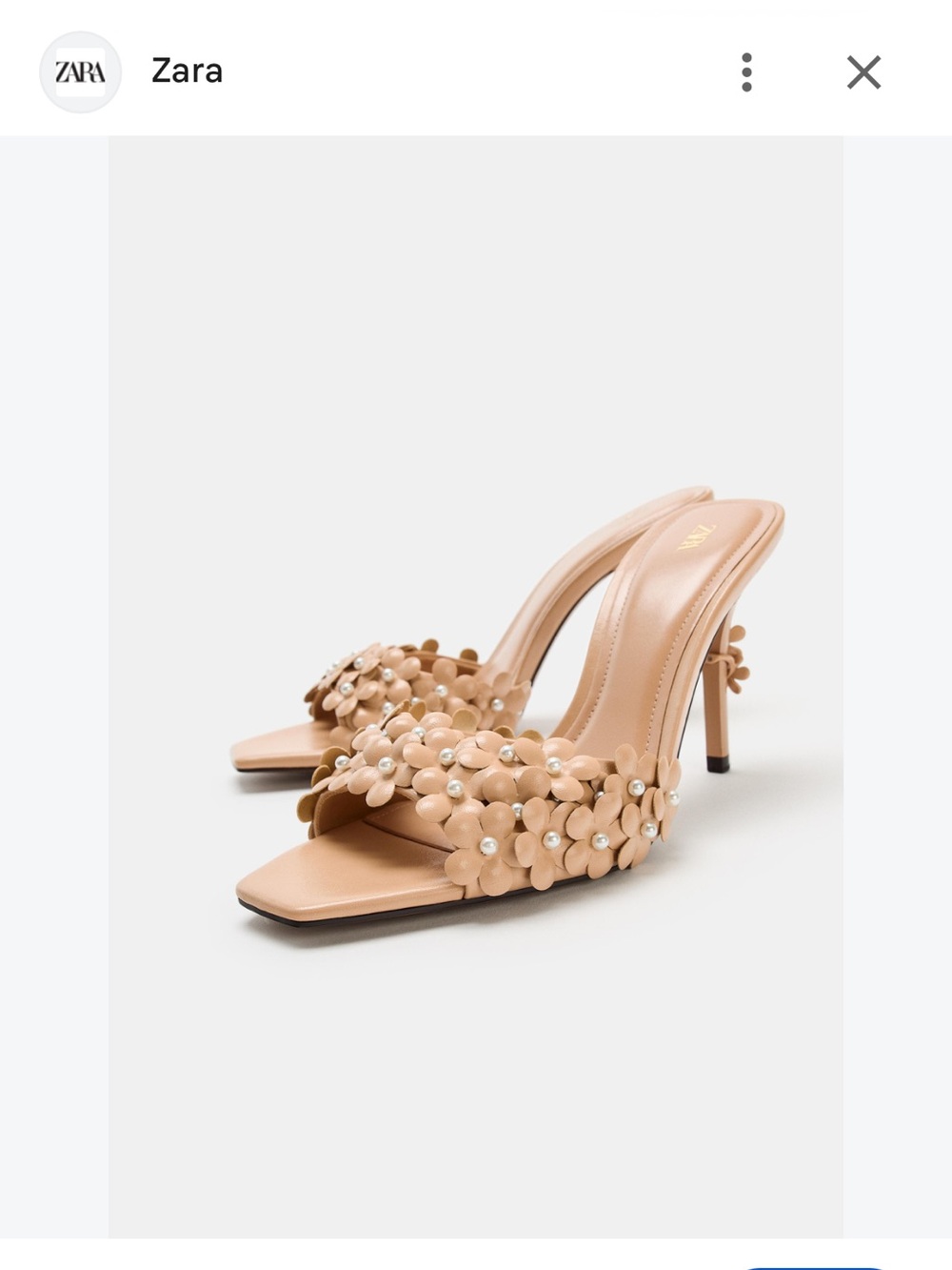 ZARA Nude Floral Appliqué Stiletto Mules